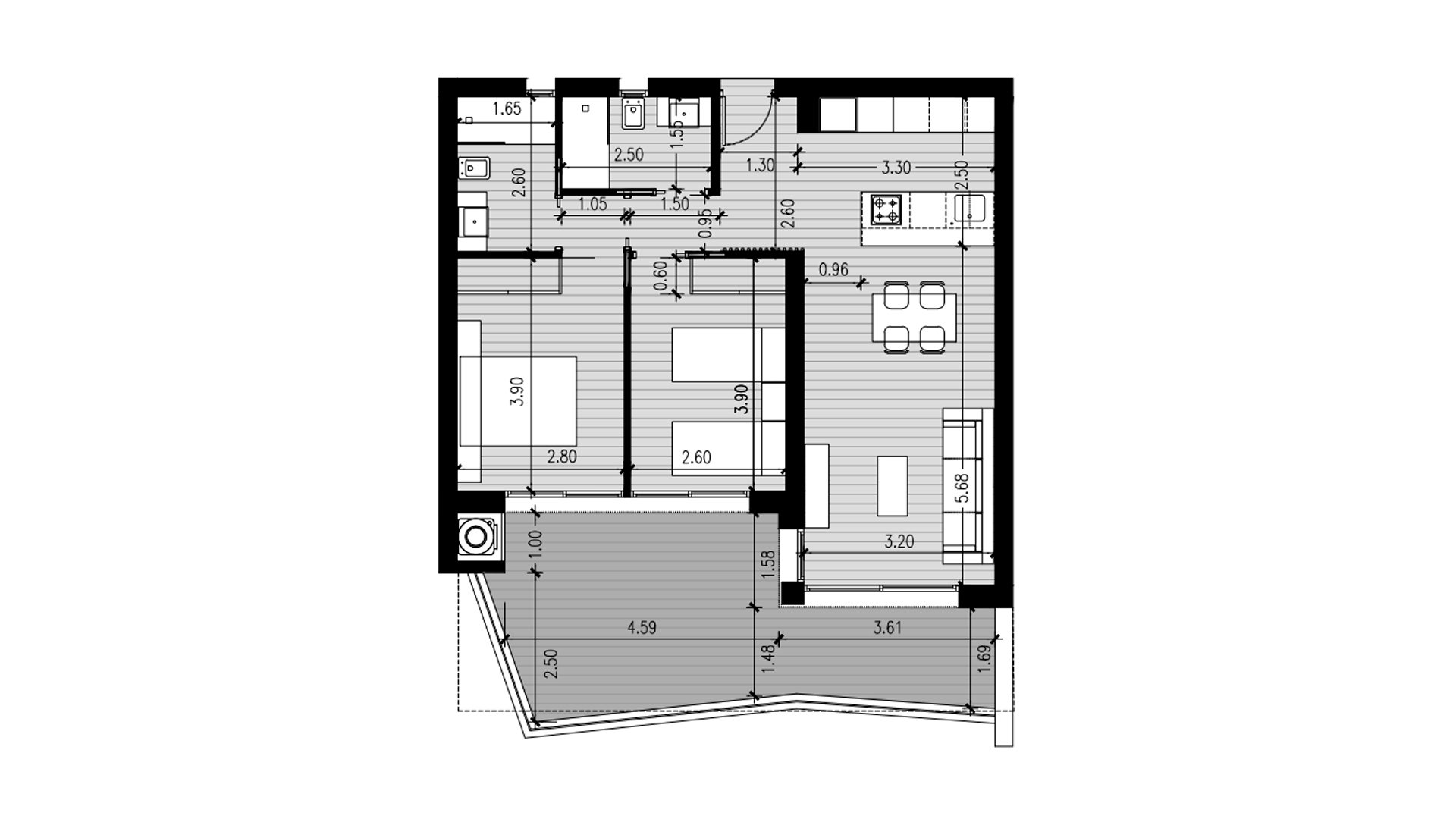 Apartment floor plan, 2 bedrooms in La Hoya No. 5