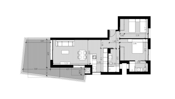 Apartment floor plan, 2 bedrooms in La Hoya No. 3 (2D)